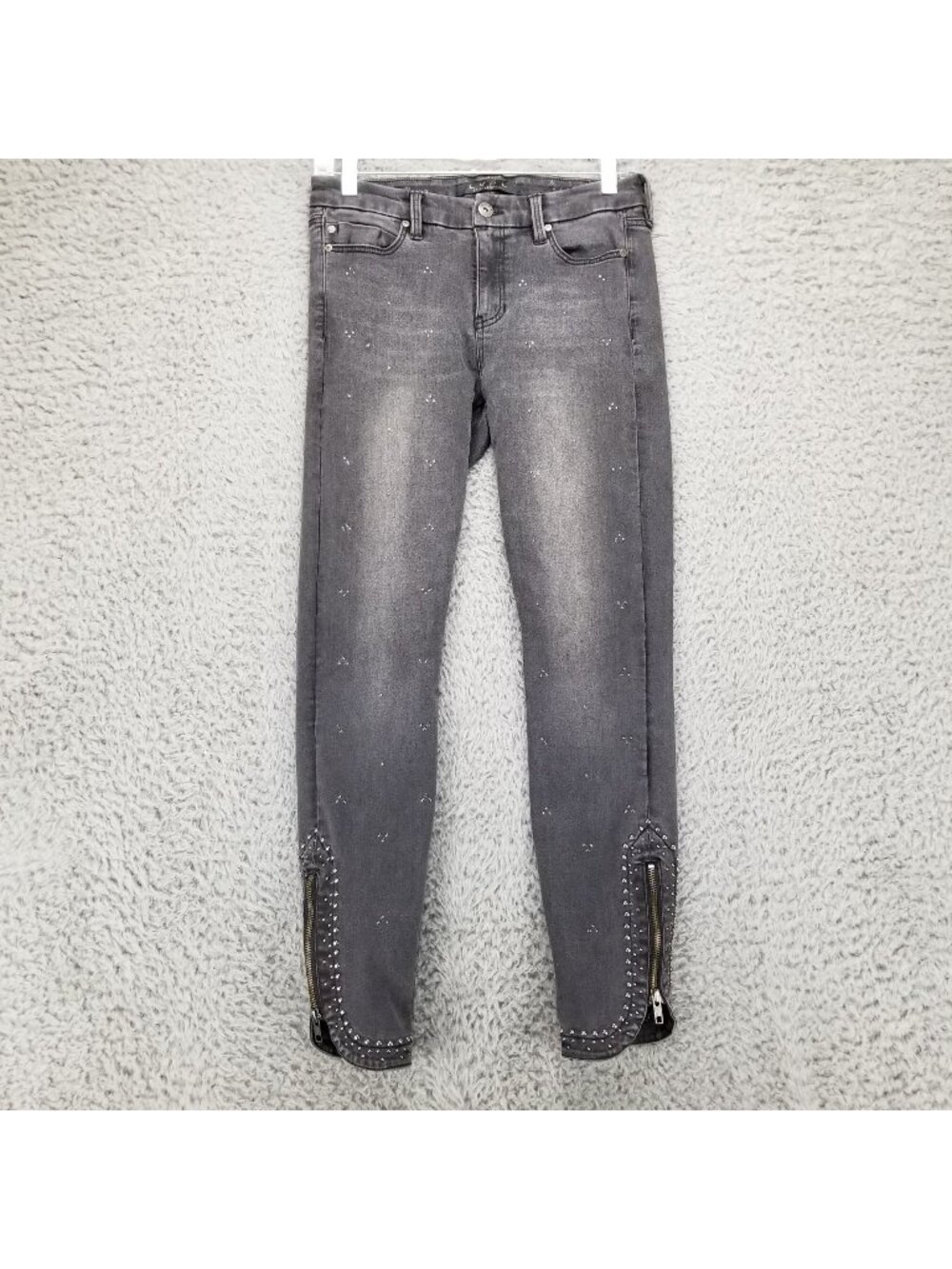 Liverpool Jeans Womens 26 Gray Studded Ankle Zip Skinny Stretch Mid *Read*
